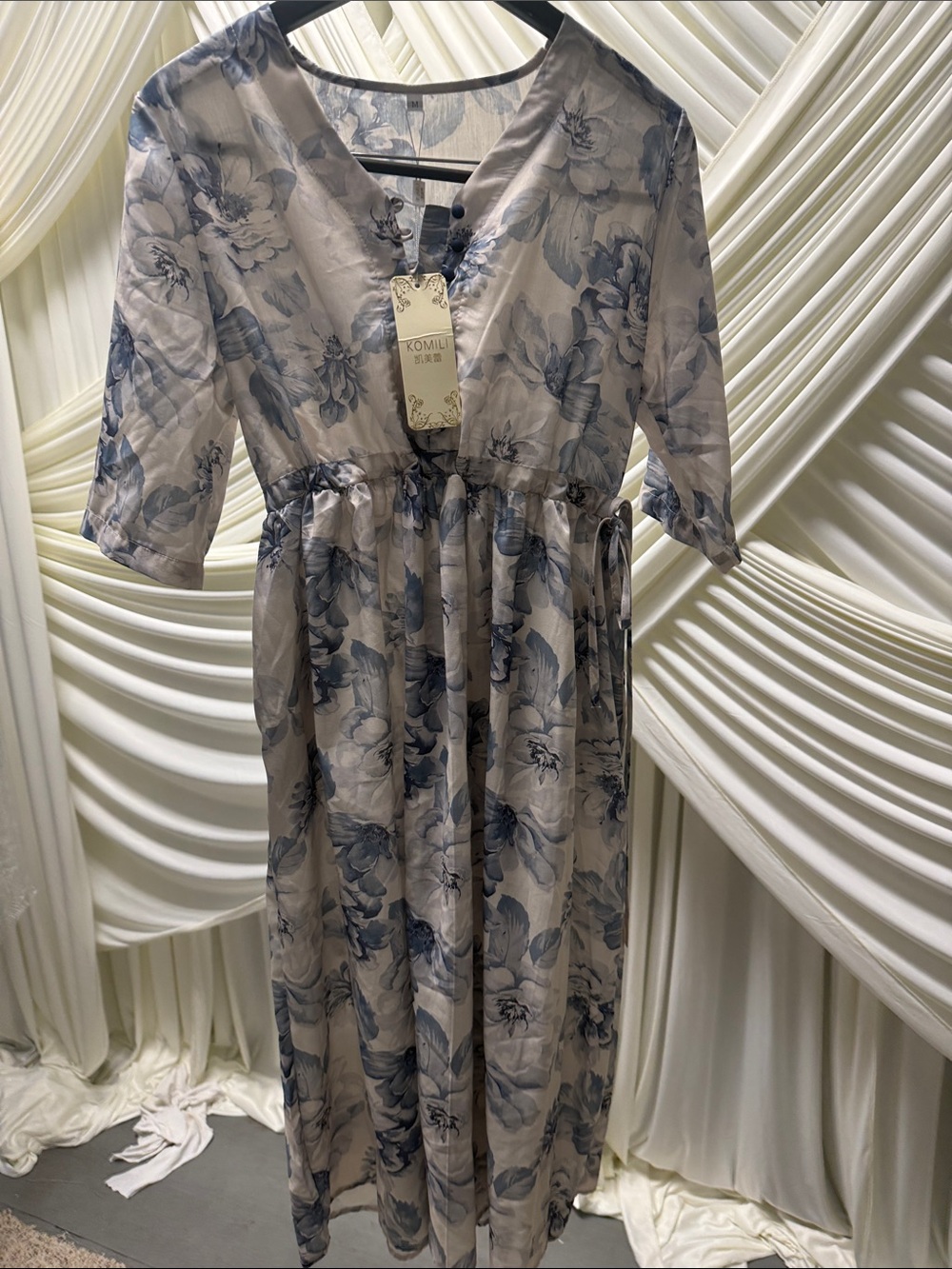 Komili Blue Floral Watercolor Dress (Size M)